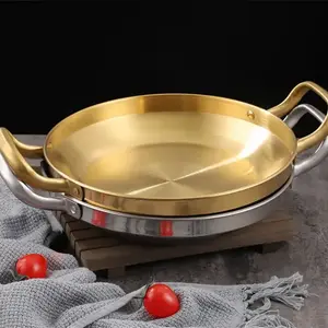 Korean Army Hotpot Thickened commercial double ear Frying pan Dry pot basin Stainless steel Spanish seafood rice pot