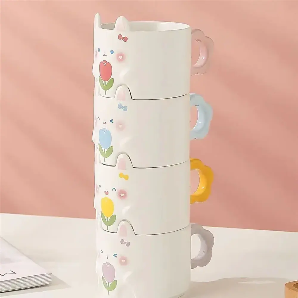 Cute cat ceramic water cup Creative home office drink coffee Stack cup gift mug for girl