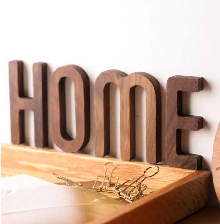 Walnut Wood Home Hanging Letters Decorative Wall Art Wooden Signs Decor for Living Room Kitchen Entryway Housewarming Gift Brown