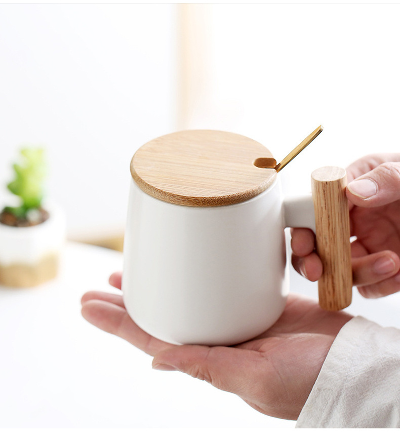 Creative Nordic Minimalist Ceramic Large Capacity Coffee Mug with Wooden Handle Office Water Tea Cup Milk Mug Gift Drinkware