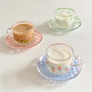 Summer coffee glass mug and saucer Korean fresh air coffee cup saucer French afternoon tea advanced cup