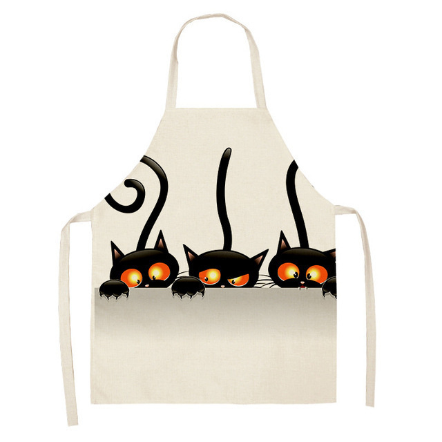 cute cartoon cat apron cotton linen kitchen parent-child apron  for children painting special apron to picture production