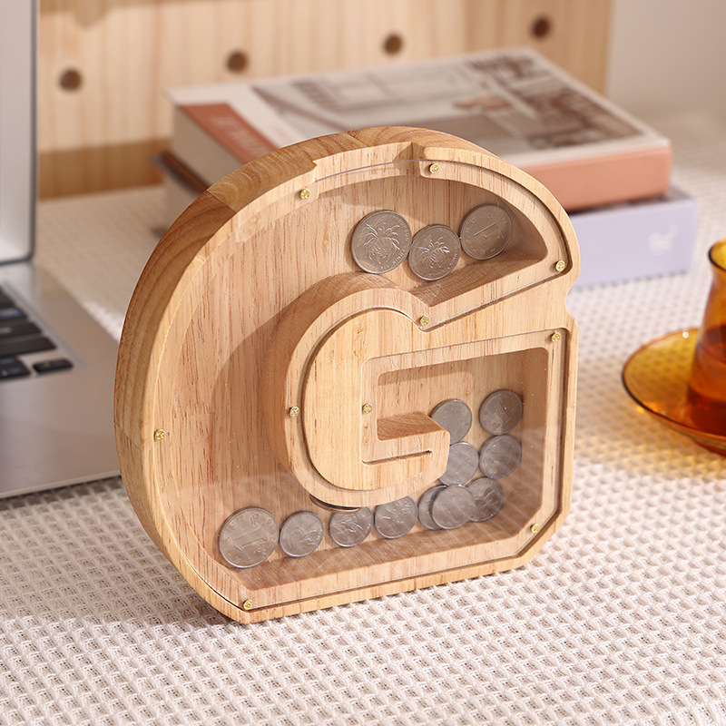 Personalized DIY Wooden Piggy Bank Money Saving Box Coin Bank Letter Stick Gift Letter Piggy Bank for kids