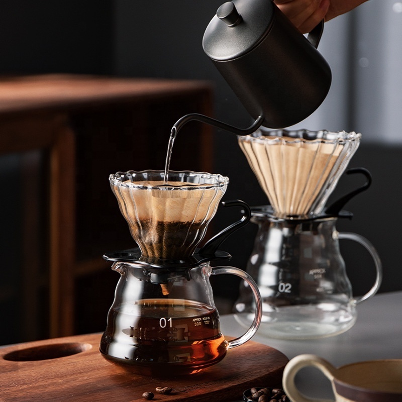 Glass Coffee Pot Cloud Shaped Coffee Server V60 Pour Over Set Coffee Filter Kettle Reusable Heat Resistant Teapot