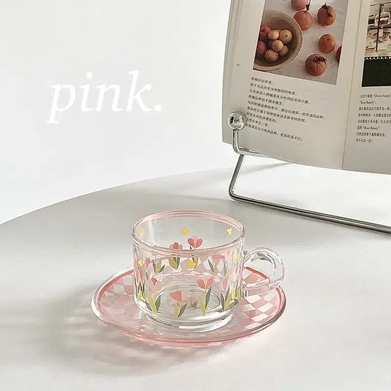 Summer coffee glass mug and saucer Korean fresh air coffee cup saucer French afternoon tea advanced cup