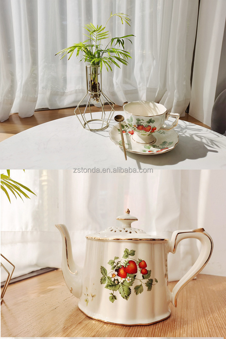 European-style flower tea coffee cup saucer pot set retro palace style flower teapot ceramic kettle