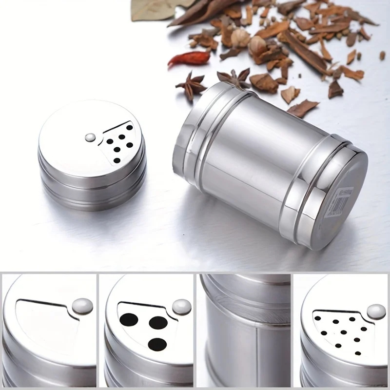 Spice Jar Rotating Cover Salt Sugar Bottle Spice Pepper Shakers Stainless Steel Seasoning Can Multi-purpose Kitchen Gadgets