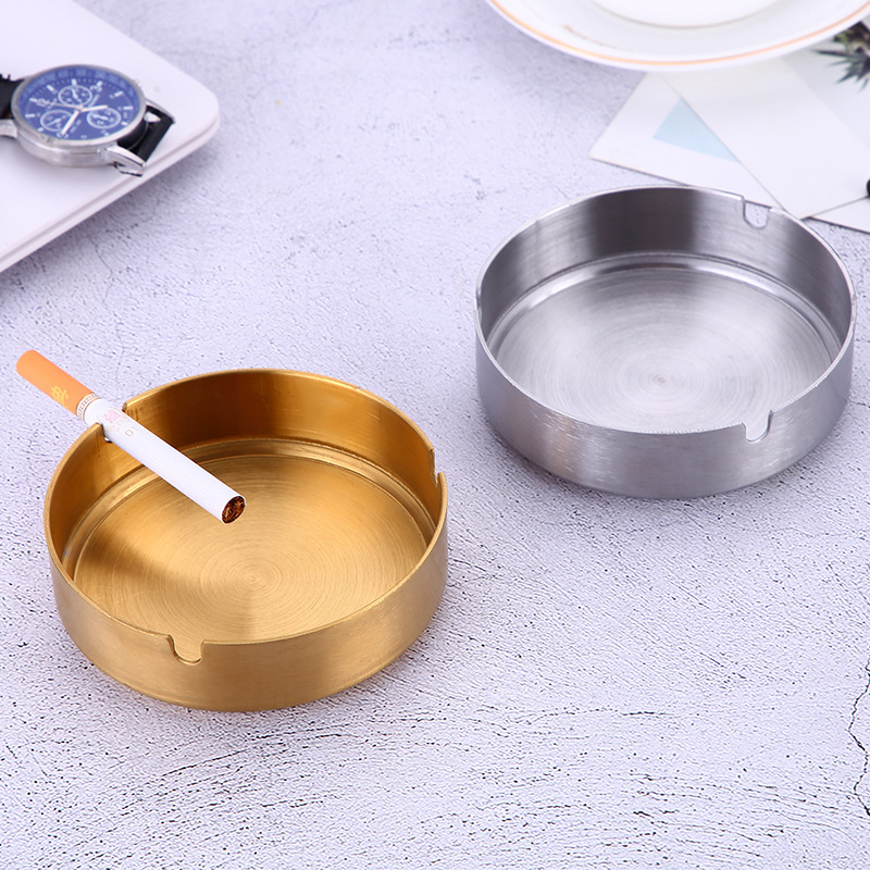 Customized Logo Round Stainless Steel Tabletop Cigarette Cigar Ashtray 10cm Diameter Stainless Steel Ash tray