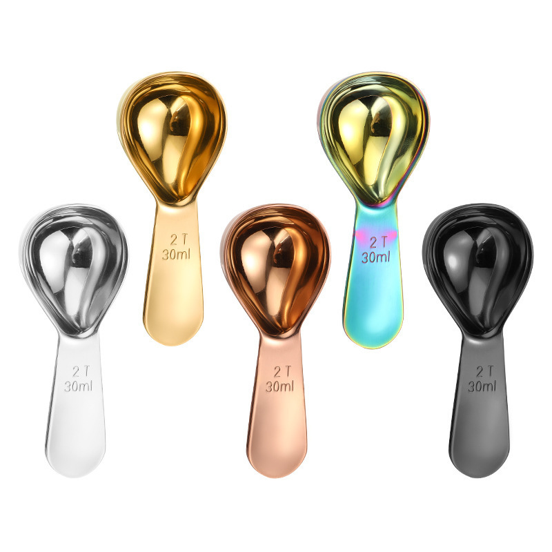 Black 1T 15ML 30ml 2T Factory Custom Short Handle Round Coffee Tea Scoop 18/8 Stainless Steel Tea Milk Coffee Measuring Spoons