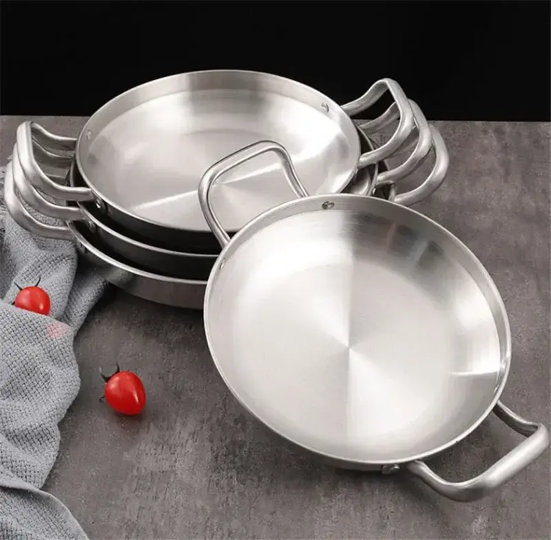 Korean Army Hotpot Thickened commercial double ear Frying pan Dry pot basin Stainless steel Spanish seafood rice pot