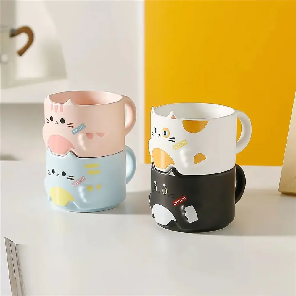 Cute cat ceramic water cup Creative home office drink coffee Stack cup gift mug for girl