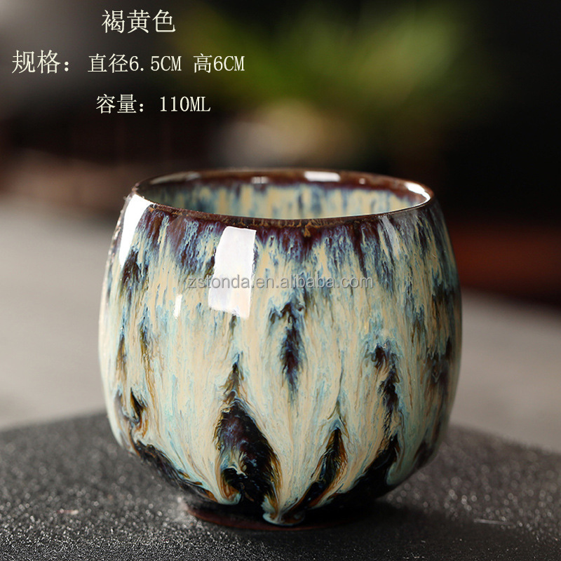 Chinese Ceramic Crackle Glaze Kungfu Tea Cup colorful handmade pottery mugs 110ml Turkish Arabic coffee drinking cups