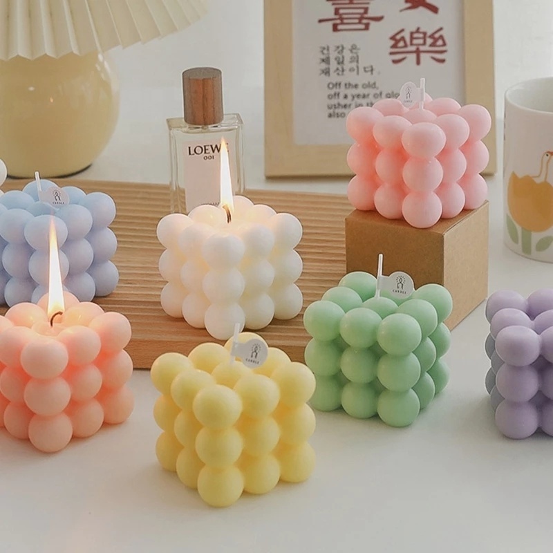 Wholesale Handmade Bubble Candle Rubik's Cube Aromatherapy Natural Soy Wax Candles Aesthetic Shaped Home Decor Scented Candle