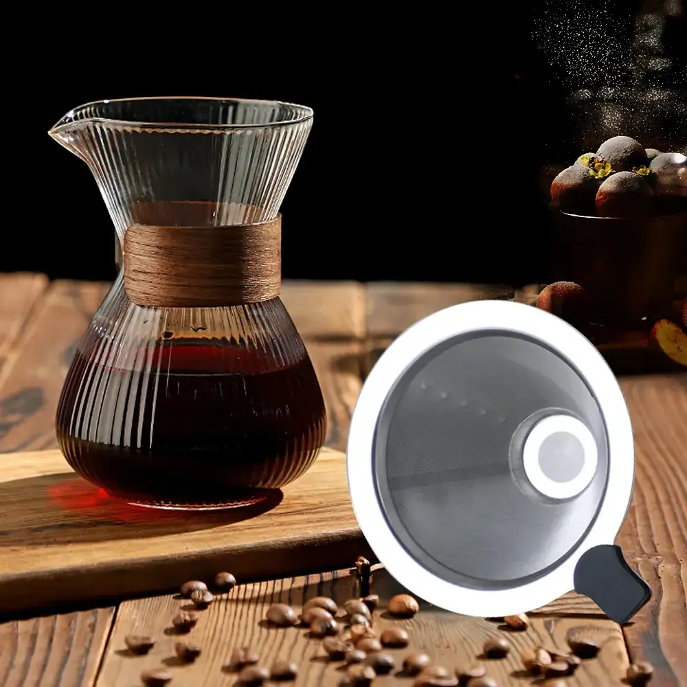 Pour Over Coffee Kettle Coffee Maker with funnel Stainless Steel Filter, High Borosilicate Glass Coffee Carafe Sharing Pot