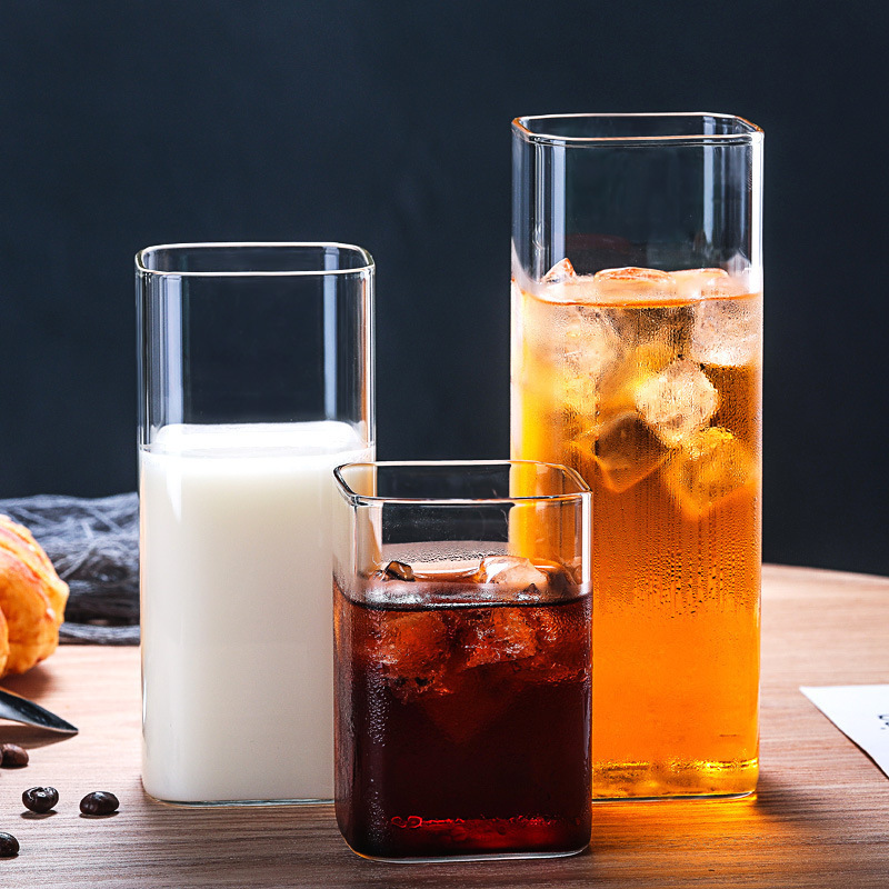 High Borosilicate Glass Square Shaped 200ml 350ml 450ml Glass Cups for Drinking Home Office Restaurant