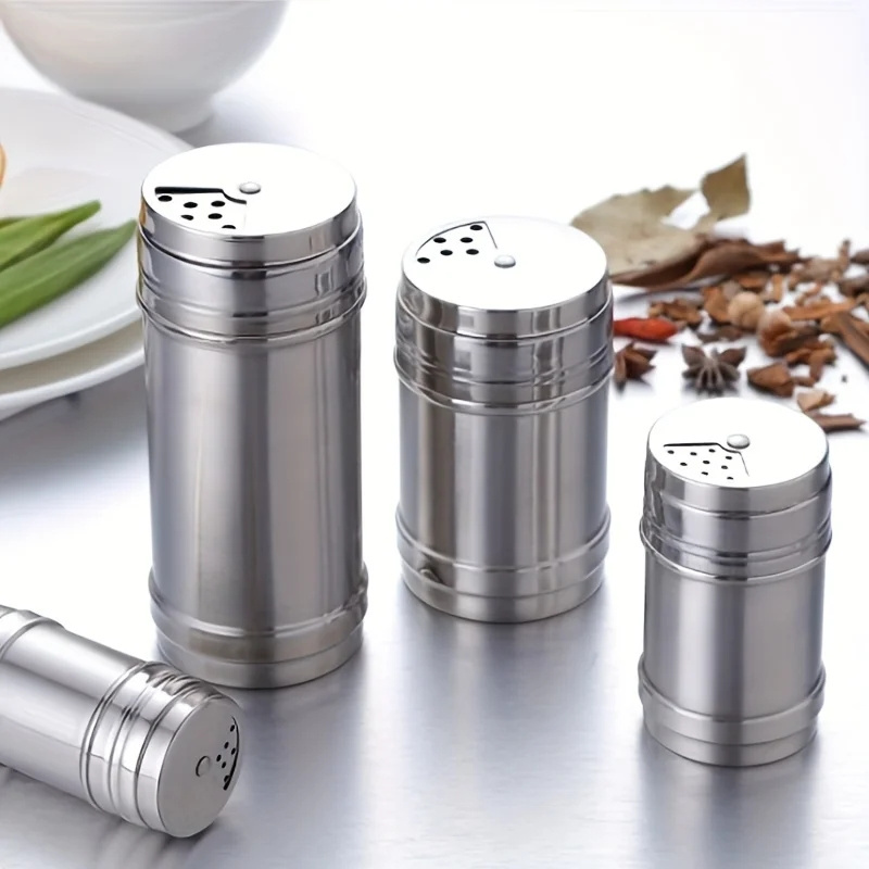 Spice Jar Rotating Cover Salt Sugar Bottle Spice Pepper Shakers Stainless Steel Seasoning Can Multi-purpose Kitchen Gadgets