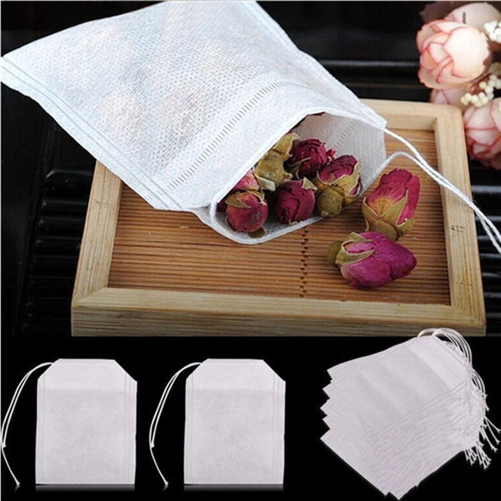 100 pcs Disposable Tea Bags for Loose Leaf Tea with Drawstring Natural Wood Pulp Paper Material Tea Pouch