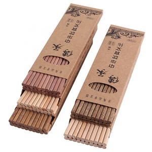 Customized Logo Natural Wood Chinese Chopsticks Gift Set Japanese Style 10 Pairs Wooden Chopsticks with Paper Box Package