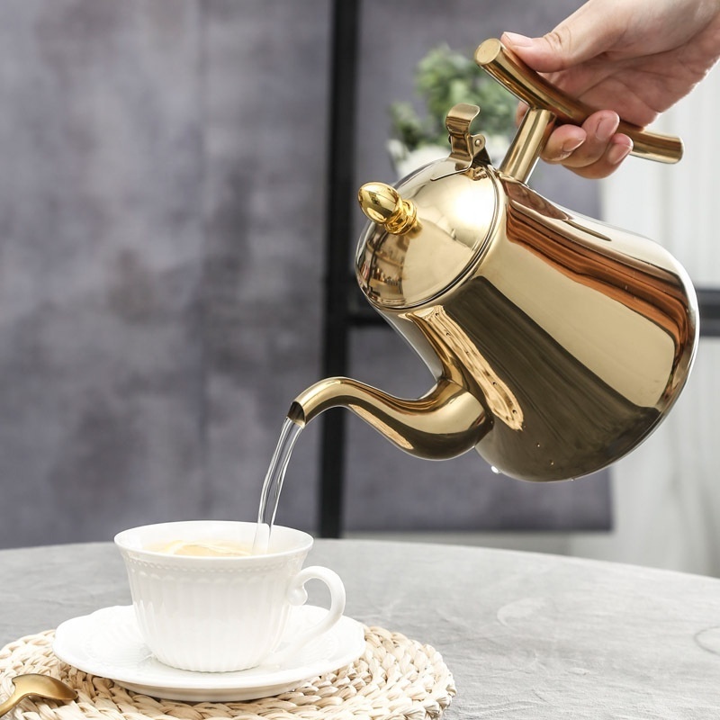 Kitchen Thick Stainless Steel Teapot Golden Silver Tea Pot With Infuser Coffee Pot Induction Cooker Tea Kettle Water Kettle