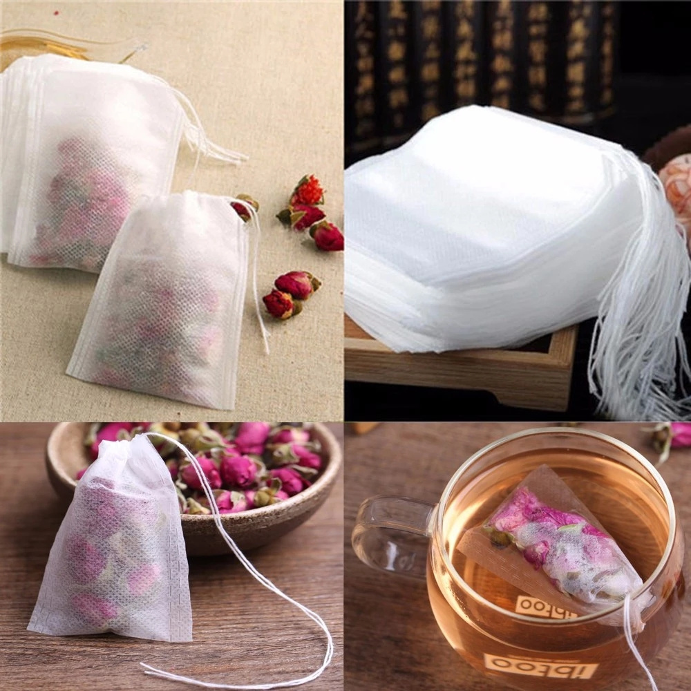 100 pcs Disposable Tea Bags for Loose Leaf Tea with Drawstring Natural Wood Pulp Paper Material Tea Pouch