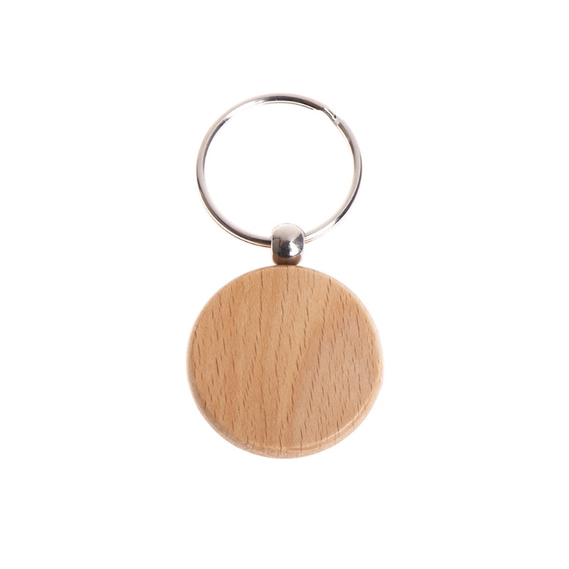 Natural Wooden Key Ring Keychain Round Square Anti Lost Wood Accessories Gifts