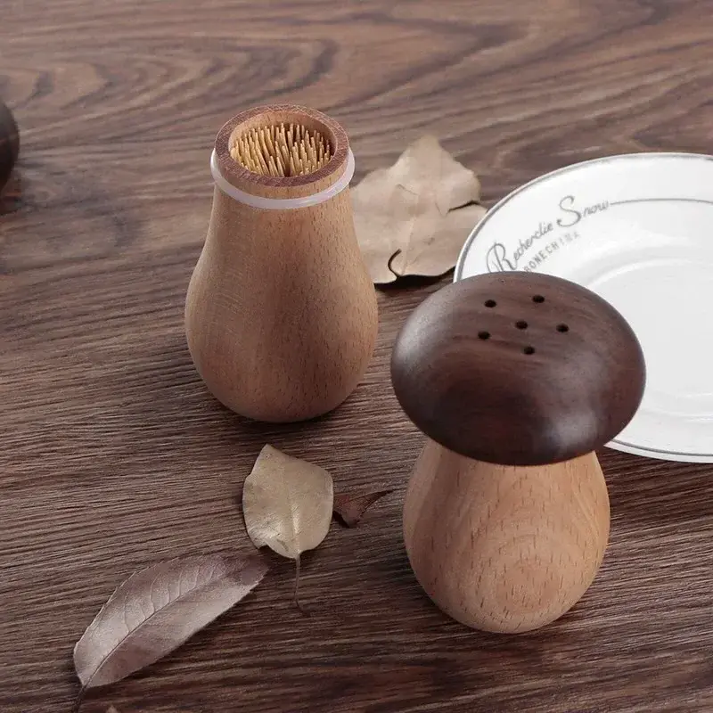 Toothpick Holder Dispenser Creative Walnut Wood Cute Mushroom Head Toothpick Dispenser Container For Home Kitchen Restaurant