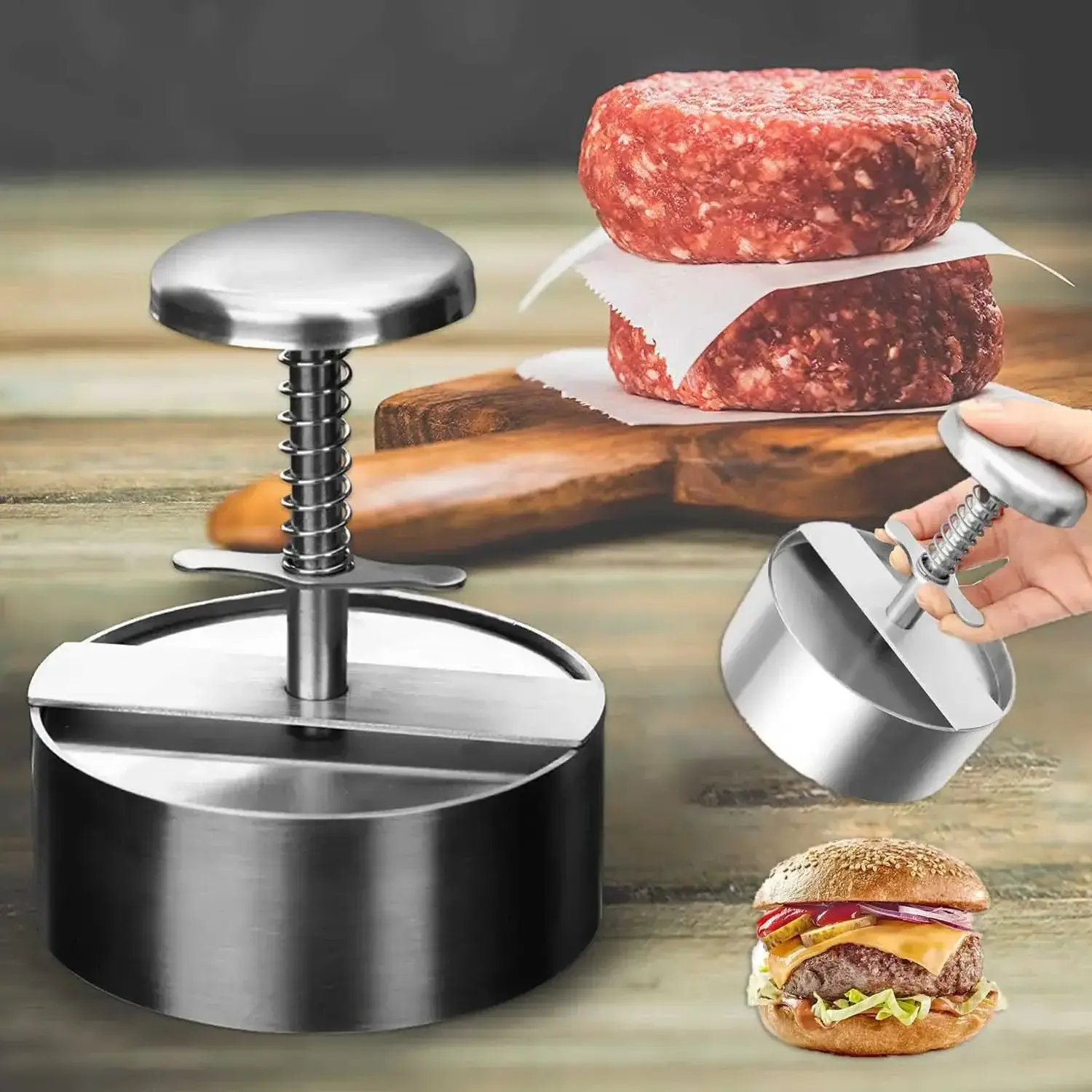 304 Stainless Steel Hamburger Meat Press Burger Patty Maker Mold Manual Cake Beef Pork Rice Press Making Molds Grill Meat Tool