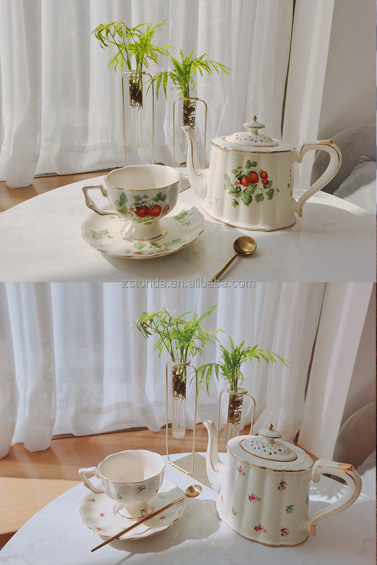 European-style flower tea coffee cup saucer pot set retro palace style flower teapot ceramic kettle