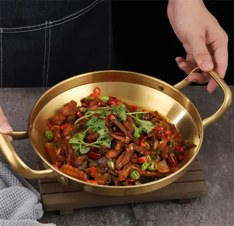 Korean Army Hotpot Thickened commercial double ear Frying pan Dry pot basin Stainless steel Spanish seafood rice pot