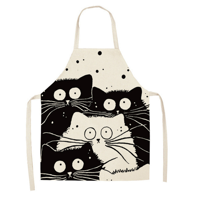 cute cartoon cat apron cotton linen kitchen parent-child apron  for children painting special apron to picture production