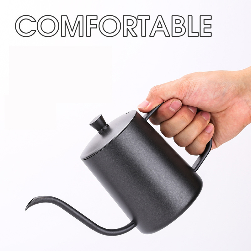 304 Stainless Steel Manual Pour Over Hand Drip Coffee Pot Black With Lid  Spout Long Mouth Hotel Travel Camping Coffee Kettle