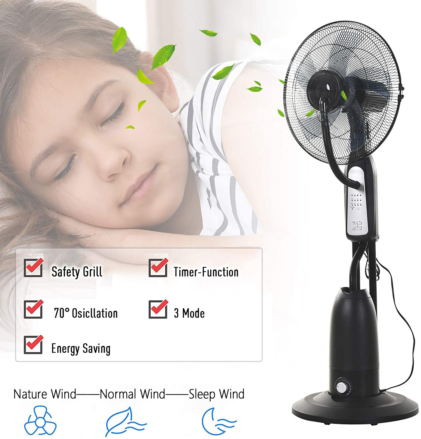 black outdoor fan remote Standing Air Conditioner Water Bottle Spray Mist Fan