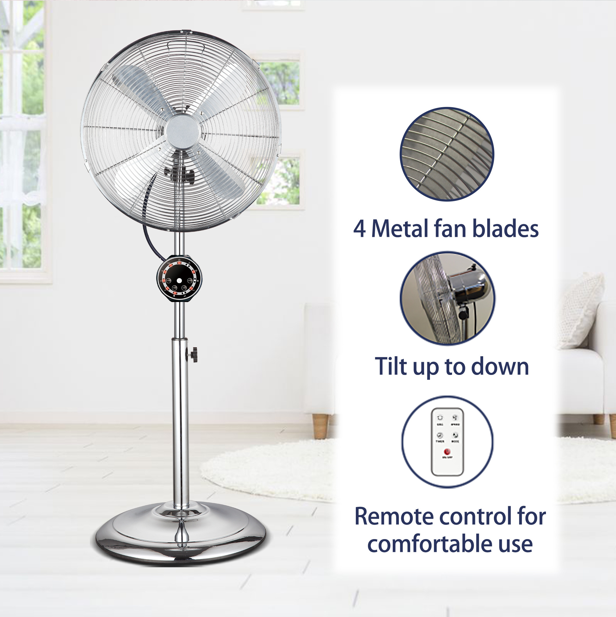 Electric 16 inch pedestal metal stand fan for household