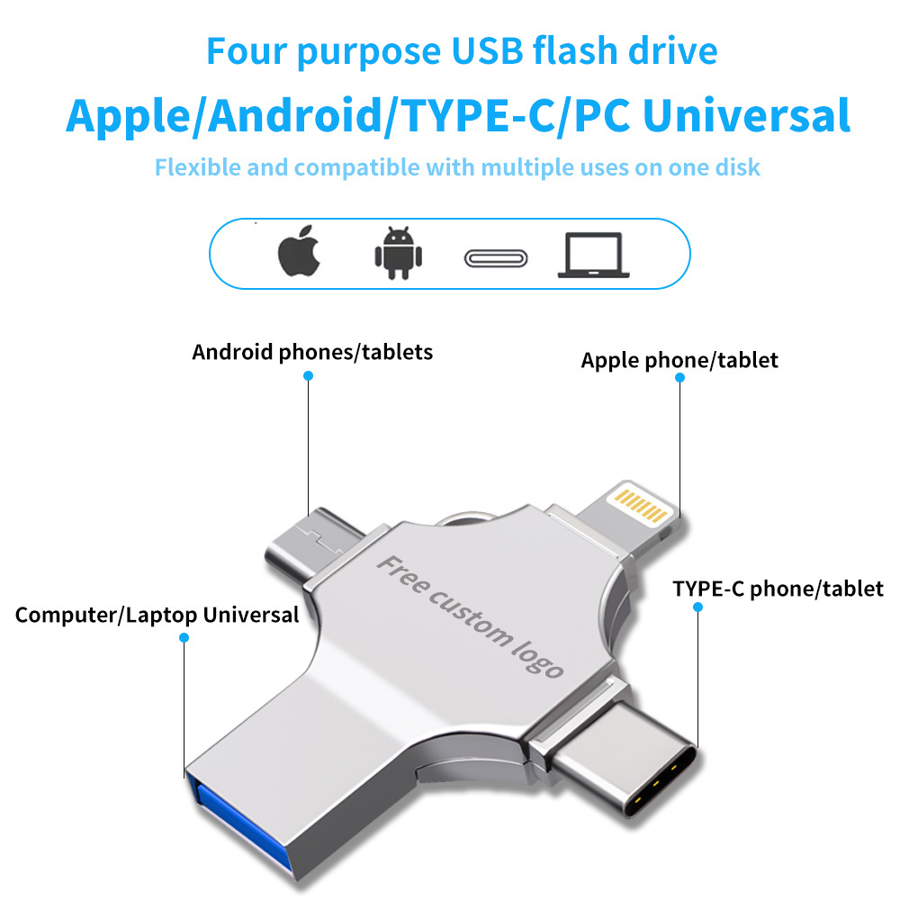 Custom logo Flash memory 4 in 1 otg ssd flash drive type c  Stick PenDrive ssd 3.0 Disk Key Pen drive 16gb 32gb 64gb 128gb