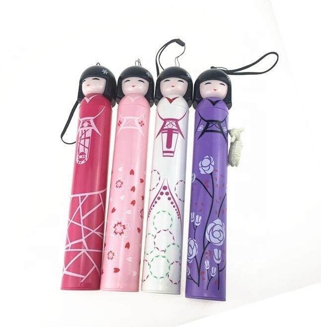 Wholesale new type advertising 3 folding japanese doll bottle umbrella