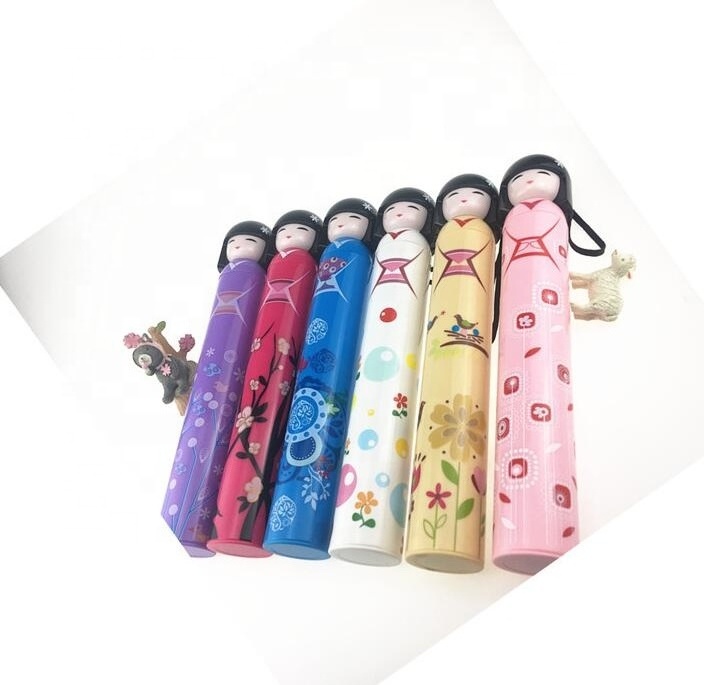 Wholesale new type advertising 3 folding japanese doll bottle umbrella