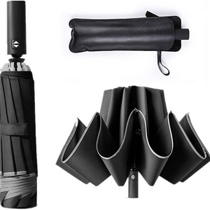 High quality wind resistant  reflective edge auto open and close inverted 3 folding umbrella