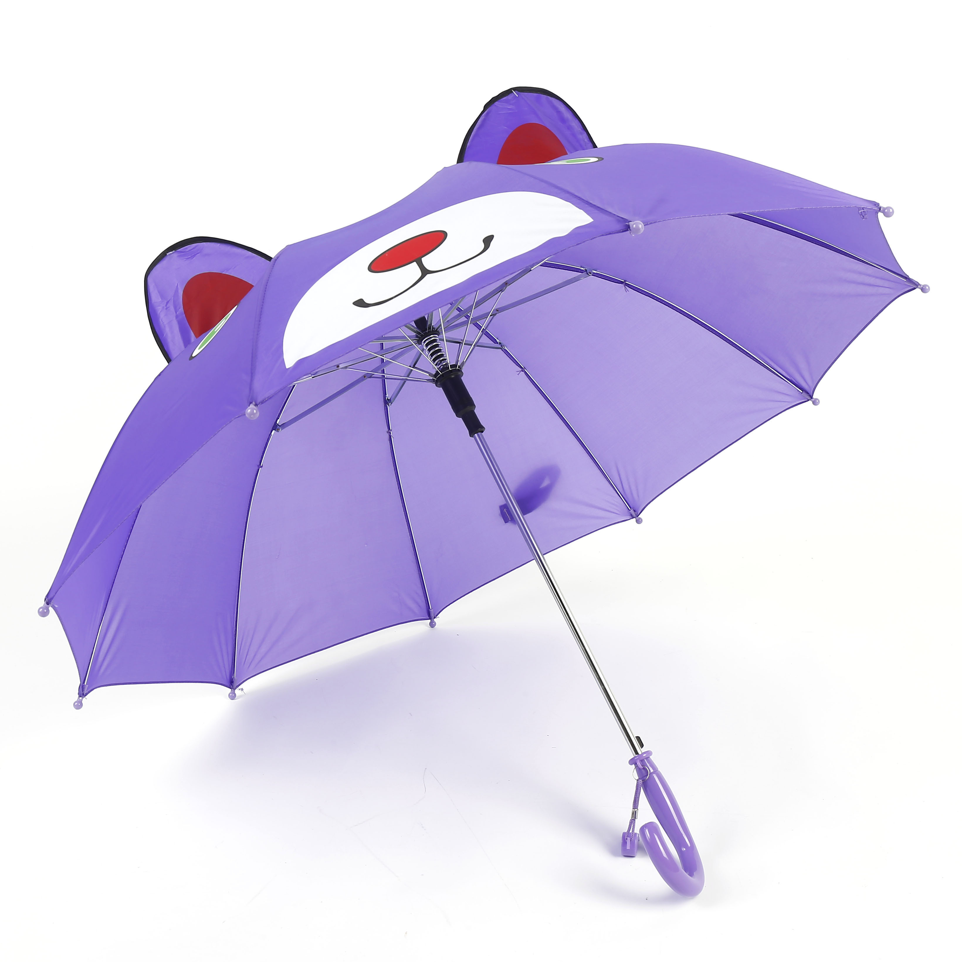 wholesale custom pattern auto open straight rain child umbrella cute purple cartoon ear kids umbrella