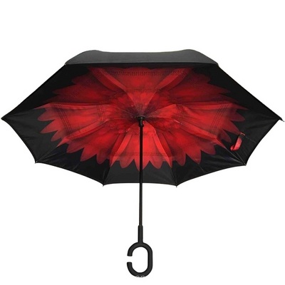 New inverse Umbrella with logo prints Custom Double Layer Inside Out C Shape Handle design inverted Reverse Umbrellas