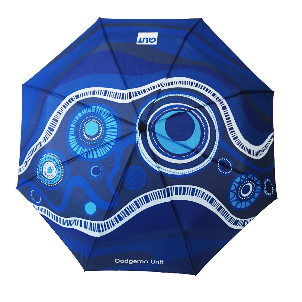 21 Inch 8K Auto Open Blue Advertise Fold Umbrella Custom Logo Digital Printing Multi Color 3 Folding Automatic Travel Umbrella