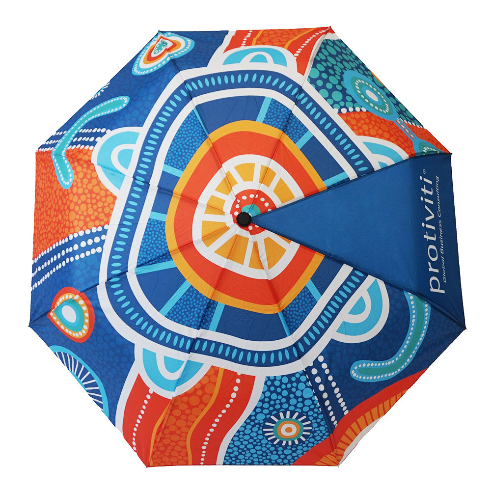 21 Inch 8K Auto Open Blue Advertise Fold Umbrella Custom Logo Digital Printing Multi Color 3 Folding Automatic Travel Umbrella