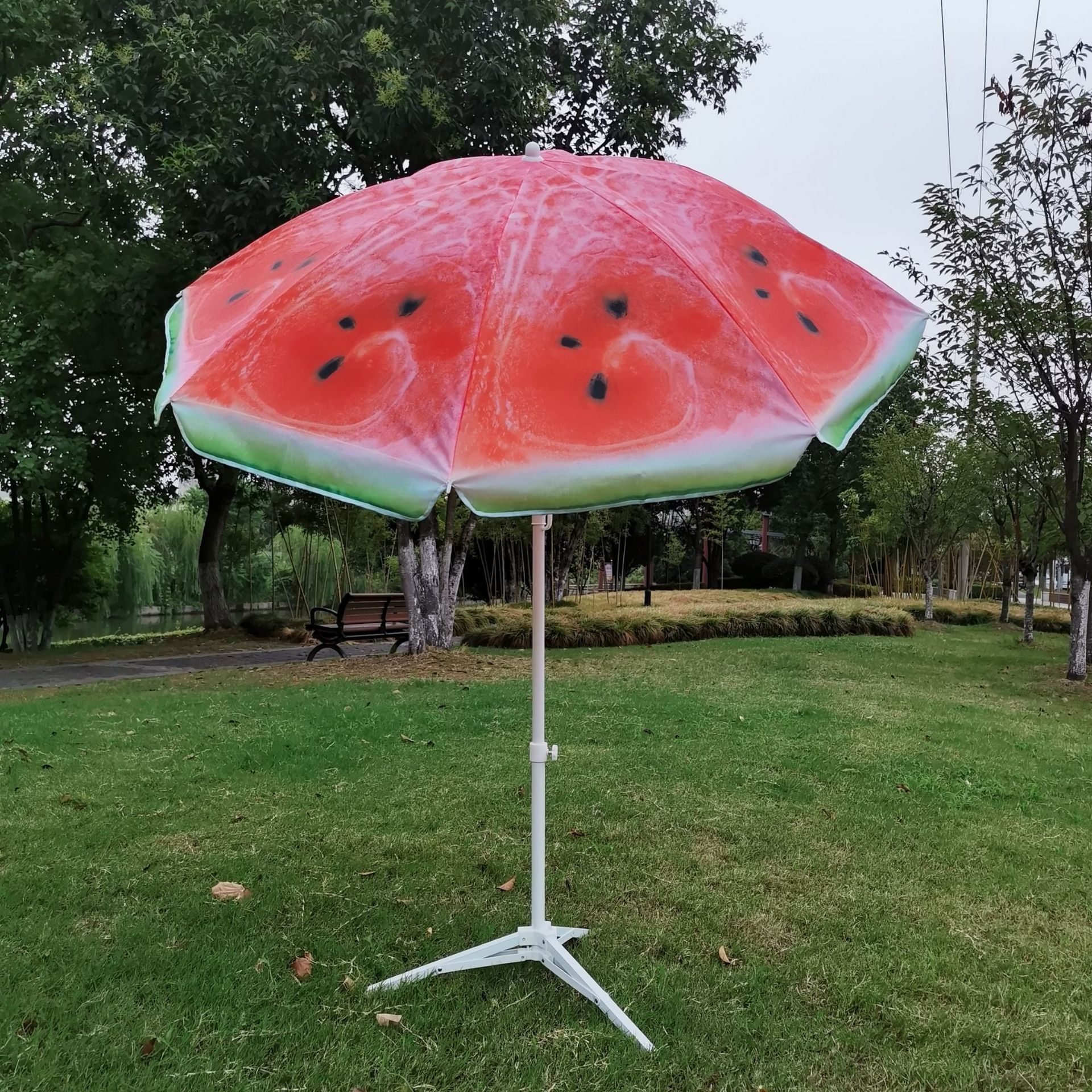 Outdoor Tilting Octagonal 180 cm UV Protection Sun Parasols Polyester Fabric Removable Pole Green Striped Picnic Beach umbrella