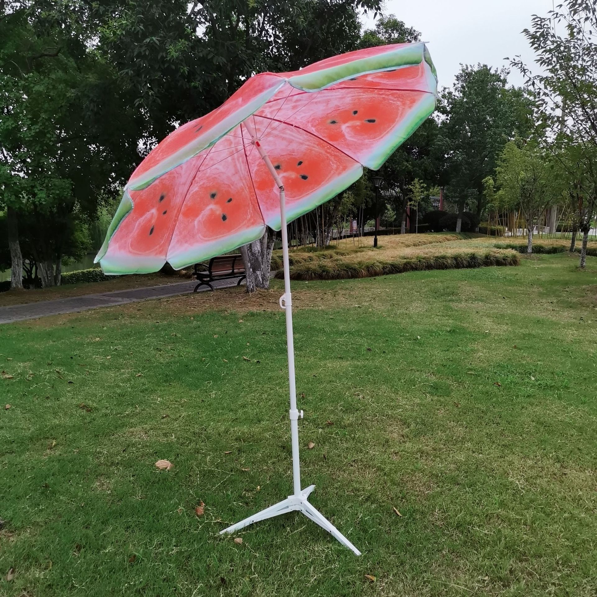 Outdoor Tilting Octagonal 180 cm UV Protection Sun Parasols Polyester Fabric Removable Pole Green Striped Picnic Beach umbrella