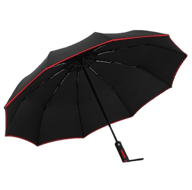 10K Black Fully Automatic Edging 3 Fold Clear Umbrella Solid Color Car Logo gift Advertising Umbrella