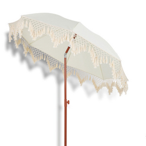 Outdoor parasol beach umbrella with tassel rope leisure white patio garden open air outdoor cafe sun umbrella