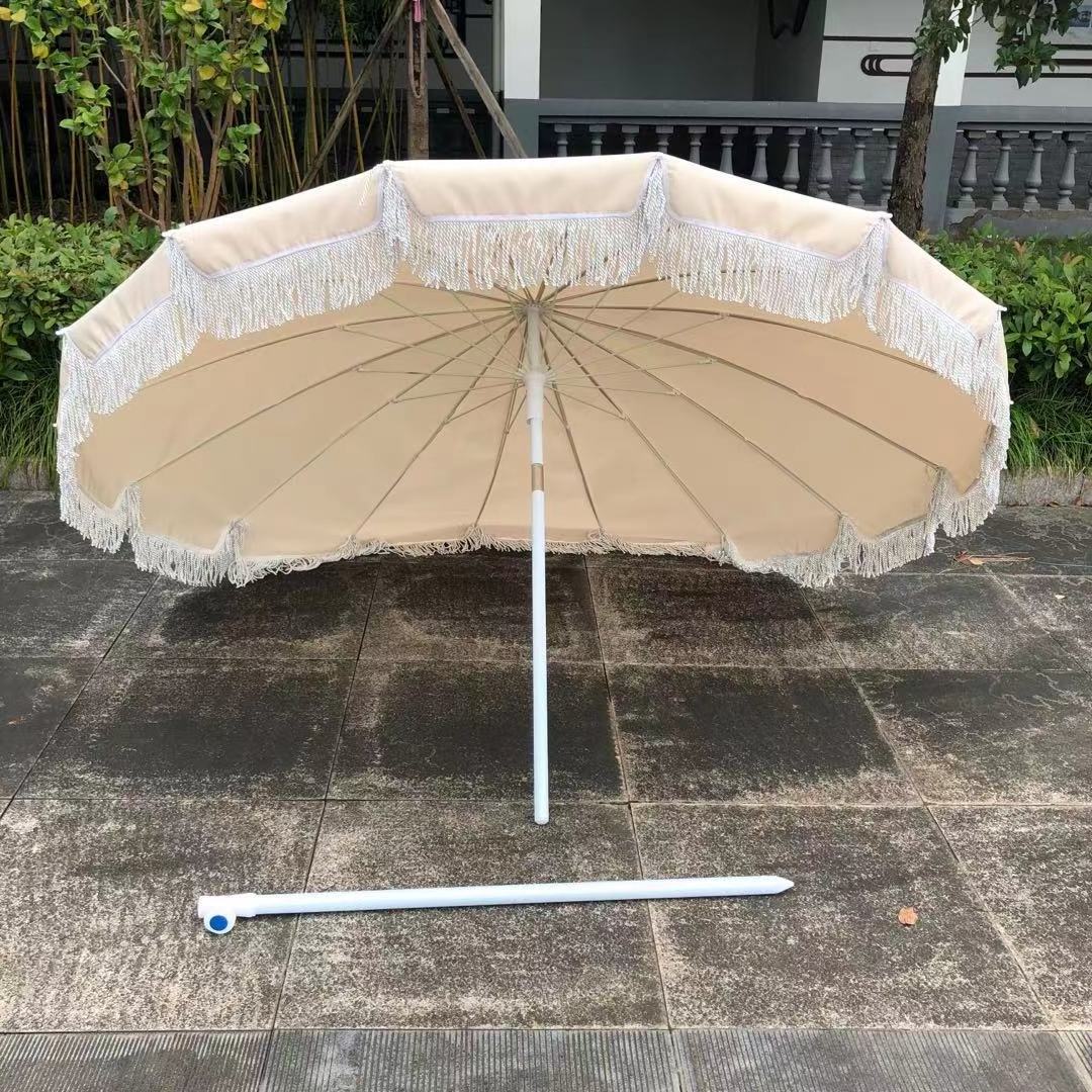 Outdoor Korean style beach umbrella with tassels and wind tilt Tassel Beach Courtyard Large Umbrella