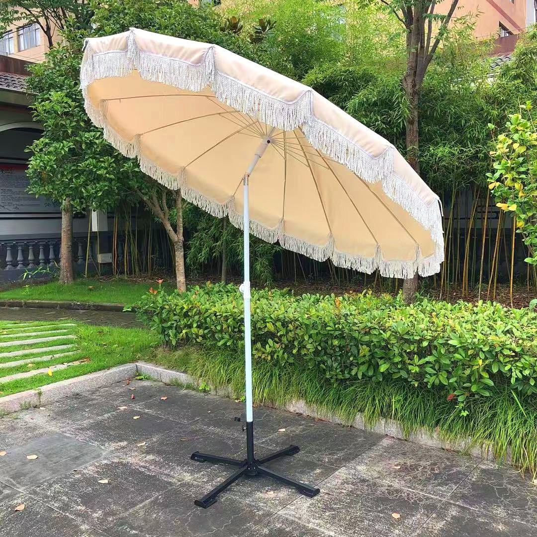 Outdoor Korean style beach umbrella with tassels and wind tilt Tassel Beach Courtyard Large Umbrella