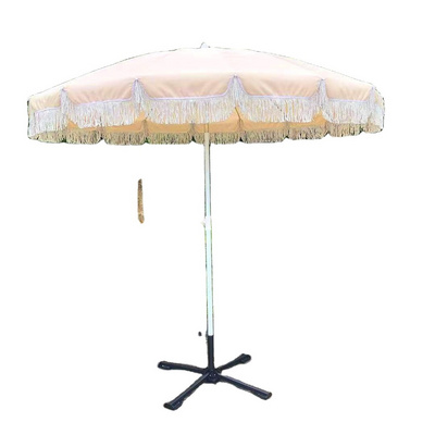 Outdoor Korean style beach umbrella with tassels and wind tilt Tassel Beach Courtyard Large Umbrella