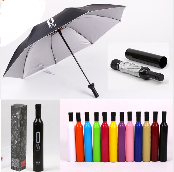 Hot cheap promotion gift folding cheap beer wine bottle umbrella