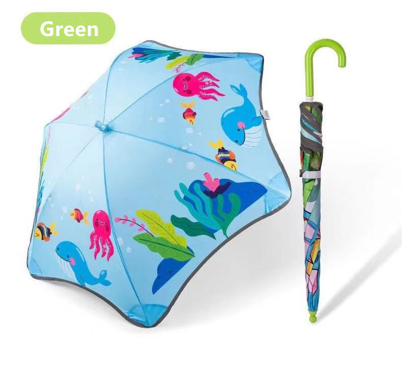 Creative Custom Printing Child Umbrella Black Coating Safe Blunt Round Corner Straight Umbrella for Kids